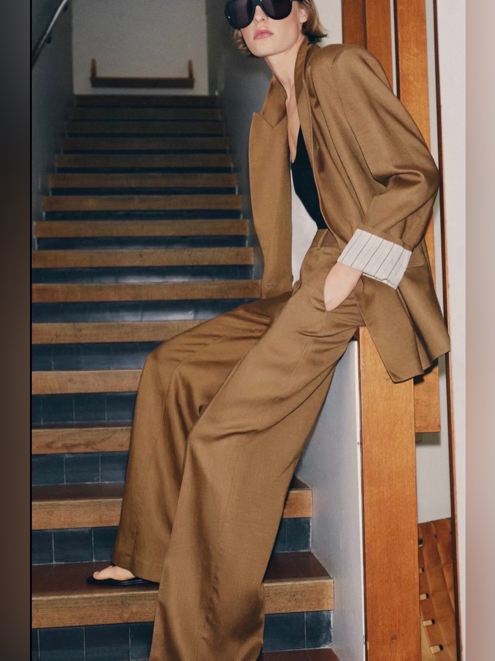 Zara Oversized Wide-Leg Trousers in Camel